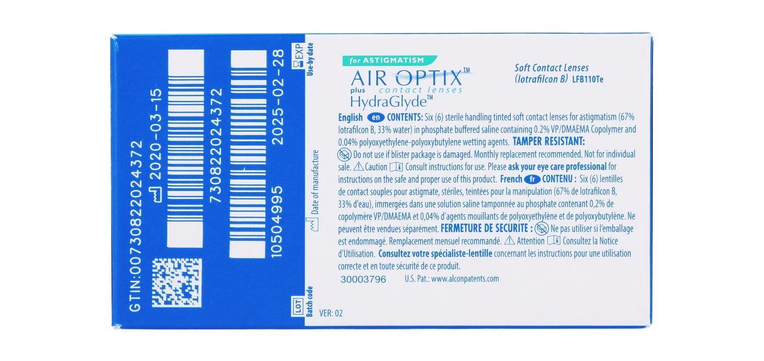 Lentilles de contact Air Optix AIR OPTIX HydraGlyde Astig